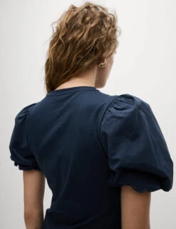 Pure Cotton Jersey Smocked Puff Sleeve Top -M&S Pure Cotton Jersey Smocked Puff Sleeve Top 4