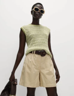 Pure Cotton Pleat Front Bermuda Shorts -M&S Pure Cotton Pleat Front Bermuda Shorts 4