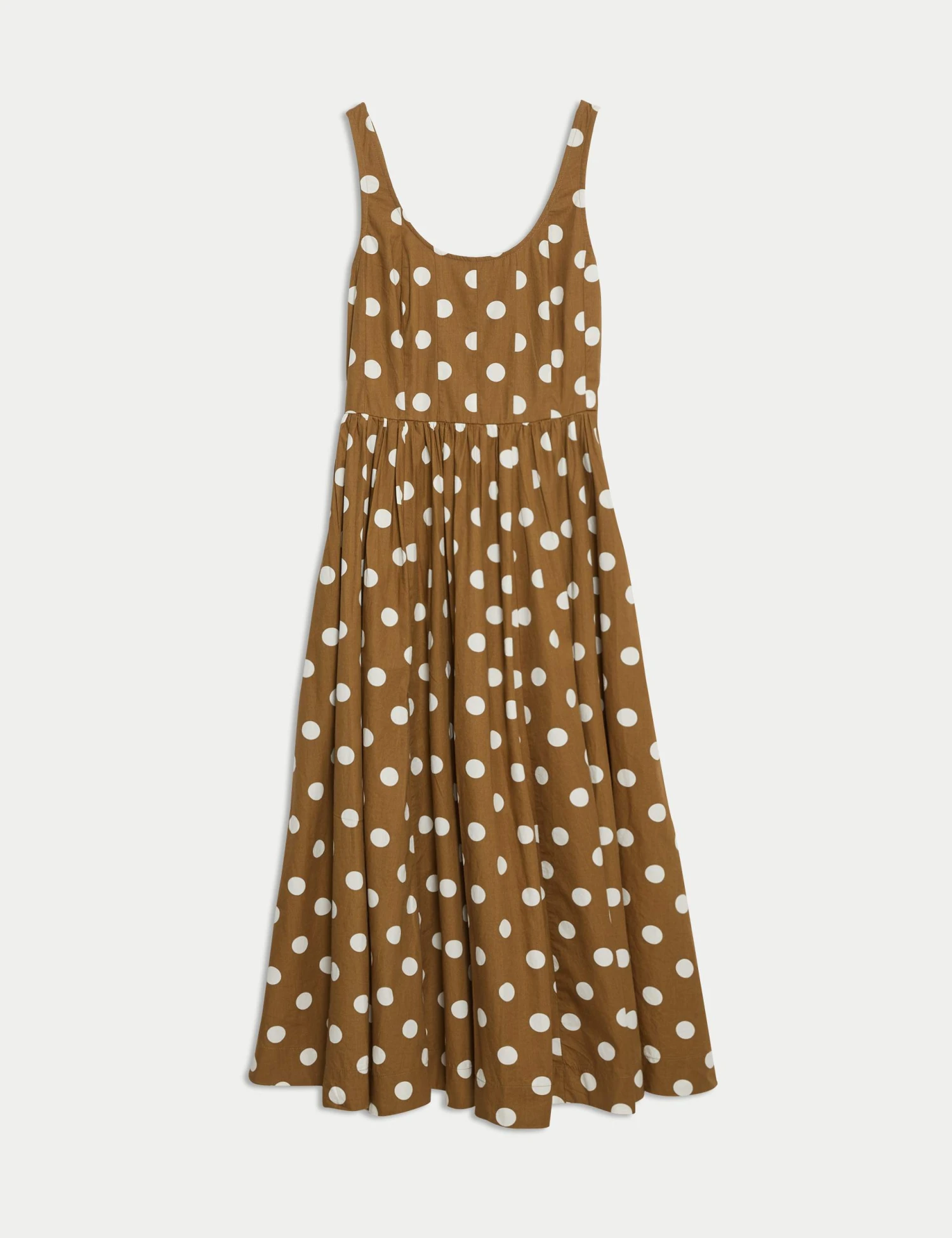 Pure Cotton Polka Dot Scoop Neck Midi Waisted Dress 4 Pure Cotton Polka Dot Scoop Neck Midi Waisted Dress - Image 2