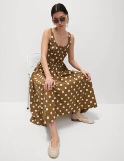 Pure Cotton Polka Dot Scoop Neck Midi Waisted Dress 17 Pure Cotton Polka Dot Scoop Neck Midi Waisted Dress -M&S Pure Cotton Polka Dot Scoop Neck Midi Waisted Dress 2
