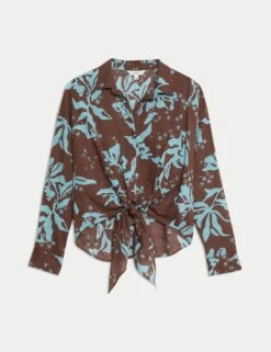 Pure Cotton Printed Button Through Beach Shirt -M&S Pure Cotton Printed Button Through Beach Shirt 1