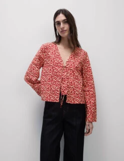 Pure Cotton Printed Tie Front Top -M&S Pure Cotton Printed Tie Front Top 2