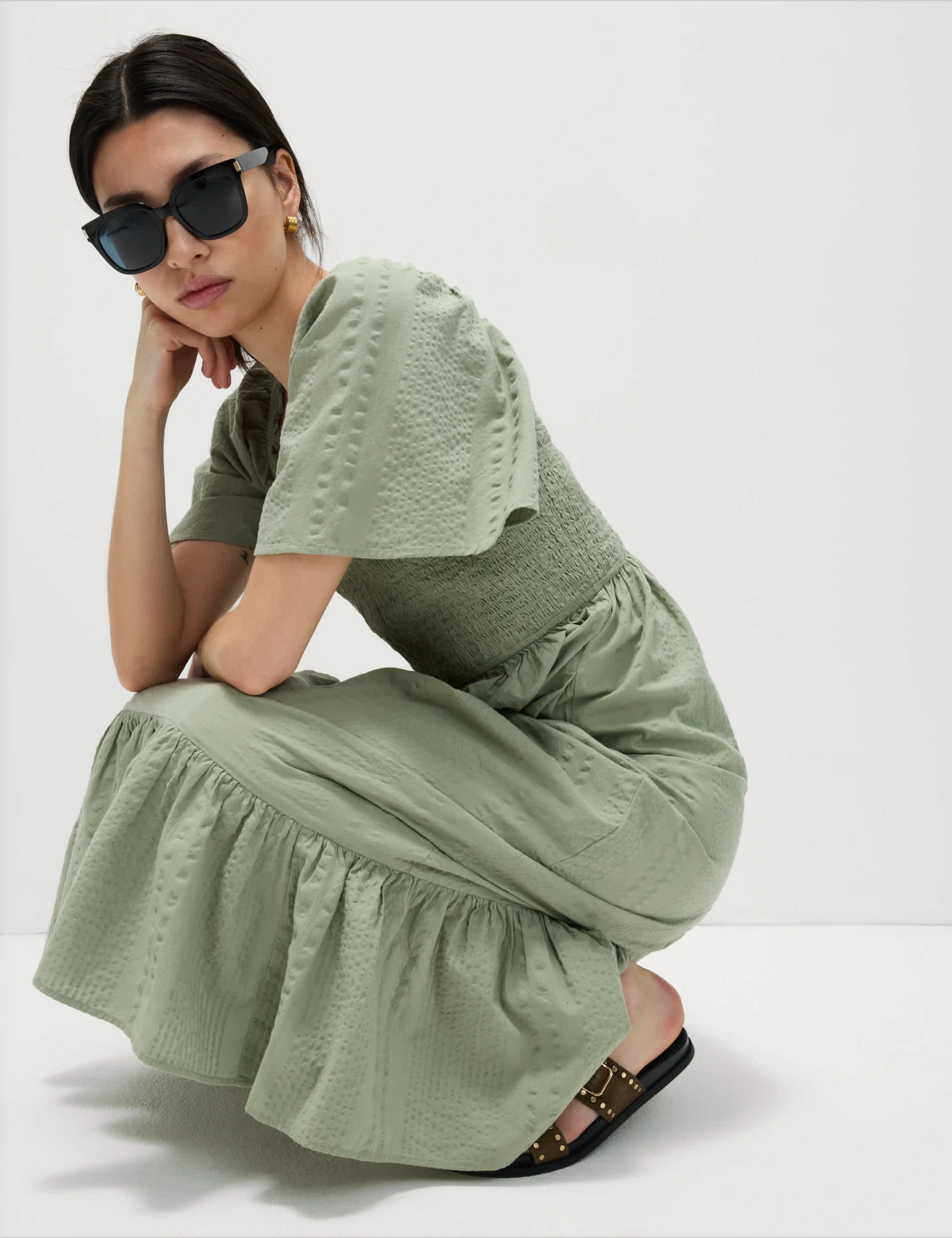 Pure Cotton Shirred Midaxi Waisted Dress 7 Pure Cotton Shirred Midaxi Waisted Dress - Image 5