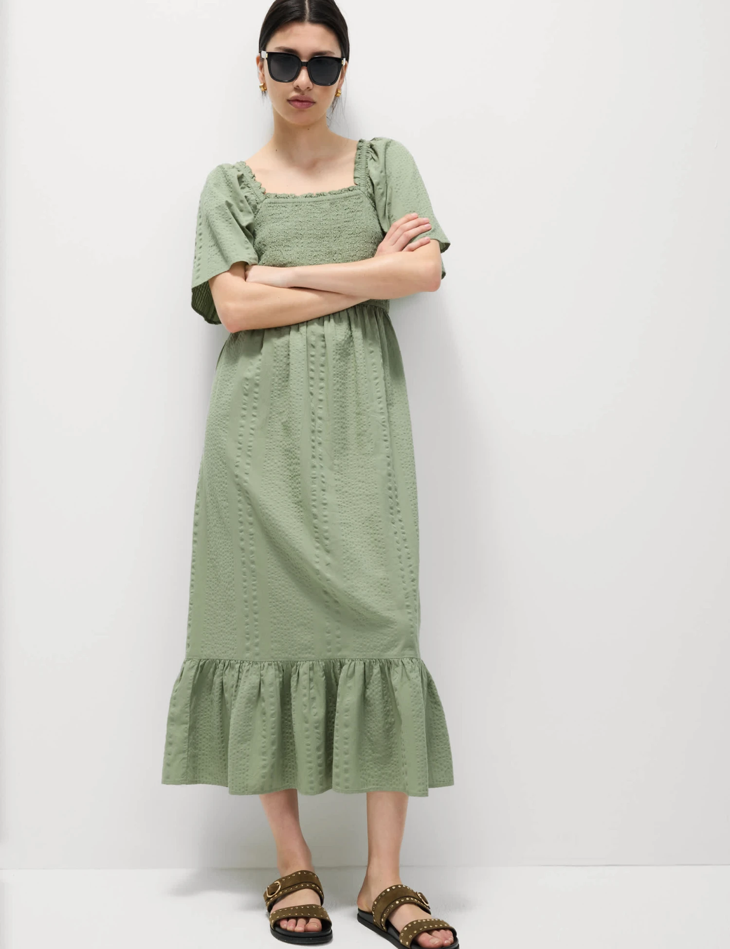Pure Cotton Shirred Midaxi Waisted Dress 3 Pure Cotton Shirred Midaxi Waisted Dress