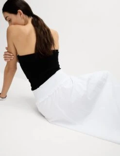 Pure Cotton Shirred Midi A-Line Skirt -M&S Pure Cotton Shirred Midi A Line Skirt 3