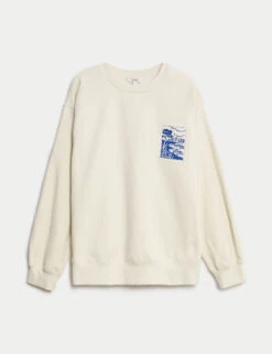 Pure Cotton Slogan Relaxed Sweatshirt -M&S Pure Cotton Slogan Relaxed Sweatshirt 1