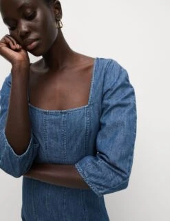 Pure Cotton Square Neck Midi Skater Dress -M&S Pure Cotton Square Neck Midi Skater Dress 2