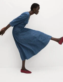 Pure Cotton Square Neck Midi Skater Dress -M&S Pure Cotton Square Neck Midi Skater Dress 4