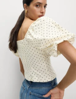 Pure Cotton Square Neck Polka Dot Bow Top -M&S Pure Cotton Square neck Polka Dot Bow Top 3