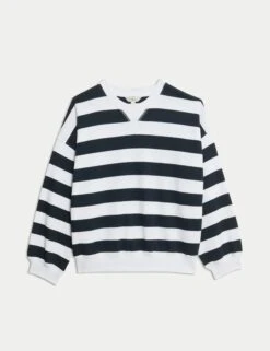 Pure Cotton Striped Crew Neck Sweatshirt 23 Pure Cotton Striped Crew Neck Sweatshirt -M&S Pure Cotton Striped Crew Neck Sweatshirt 1