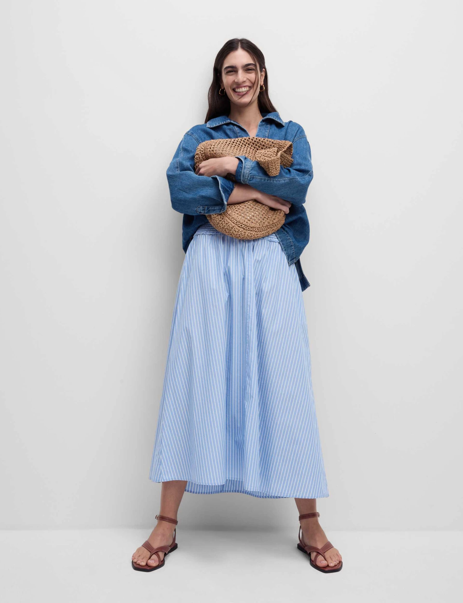 Pure Cotton Striped Midi A-Line Skirt 3 Pure Cotton Striped Midi A-Line Skirt