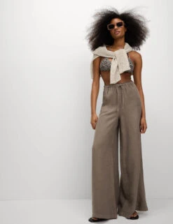 Pure Linen Palazzo Trousers -M&S Pure Linen Palazzo Trousers 3