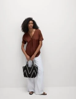 Pure Linen V-Neck Relaxed Popover Blouse