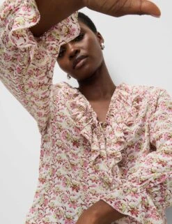 Pure Modal Floral Ruffle Blouse