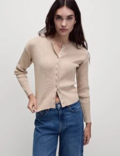 Ribbed Crew Neck Cardigan -M&S Ribbed Crew Neck Cardigan 3