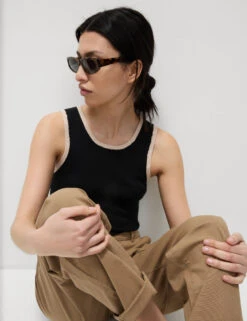 Ribbed Fitted Tipped Detail Vest -M&S Ribbed Fitted Tipped Detail Vest 3