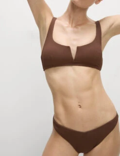 Ribbed V-Front Bikini Top