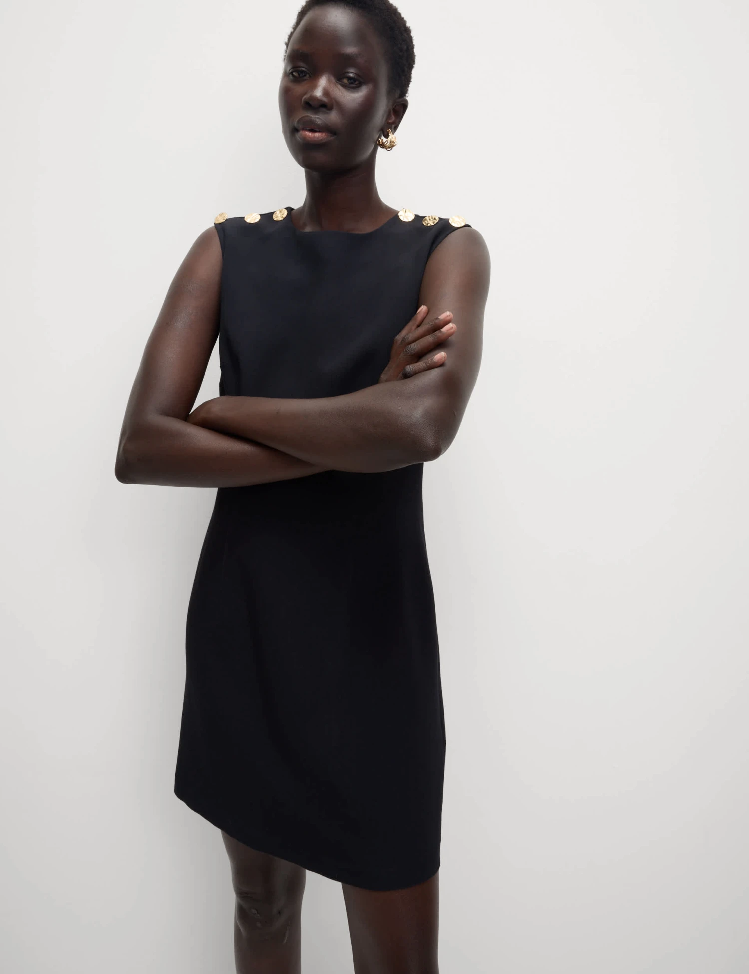 Round Neck Button Detail Mini Shift Dress 8 Round Neck Button Detail Mini Shift Dress - Image 6