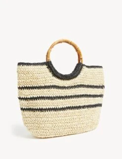 Straw Bamboo Handle Tote Bag