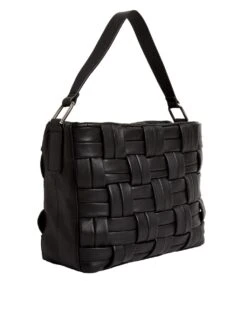 Leather Woven Top Handle Cross Body Bag