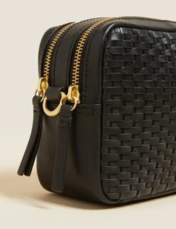 Leather Woven Cross Body Camera Bag
