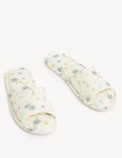 Palm Print Open Toe Mule Slippers -M&S SD 01 T02 2019X K4 X EC 90