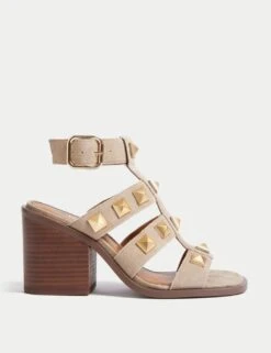 Suede Studded Block Heel Gladiator Sandals