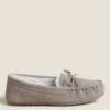 Suede Bow Faux Fur Lined Moccasin Slippers -M&S SD 01 T02 2398 U7 X EC 0
