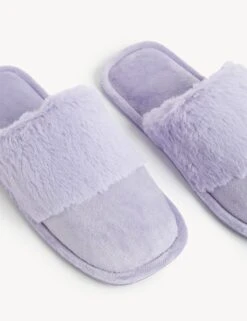 Faux Fur Cuff Mule Slippers -M&S SD 01 T02 3000 G0 X EC 1