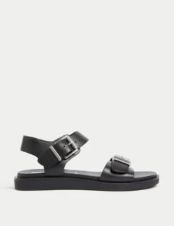 Leather Buckle Flat Sandals
