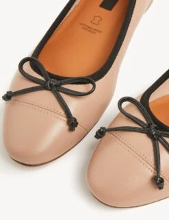 Leather Bow Ballet Pumps -M&S SD 01 T02 4601F CQ X EC 1
