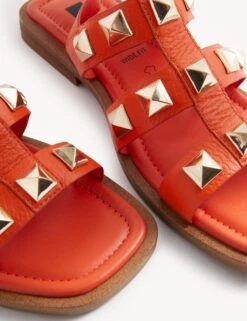 Wide Fit Leather Studded Flat Sandals -M&S SD 01 T02 4911W QU X EC 1
