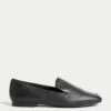 Wide Fit Leather Square Toe Flat Loafers -M&S SD 01 T02 4962W Y0 X EC 0