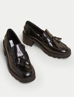 Leather Tassel Block Heel Loafers -M&S SD 01 T02 4963 Y0 X EC 90