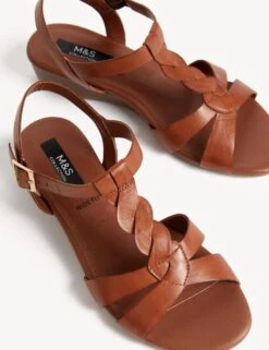 Wide Fit Leather Wedge Sandals -M&S SD 01 T02 5050W VS X EC 1
