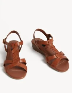 Wide Fit Leather Wedge Sandals -M&S SD 01 T02 5050W VS X EC 90