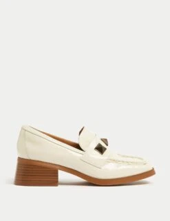Wide Fit Leather Patent Block Heel Loafers