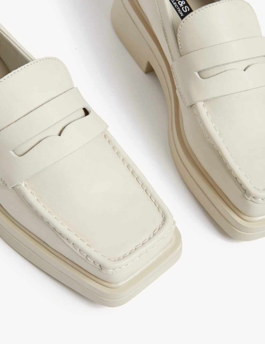 Leather Block Heel Square Toe Loafers 5 Leather Block Heel Square Toe Loafers - Image 3