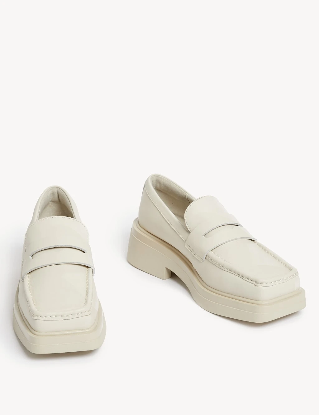 Leather Block Heel Square Toe Loafers 4 Leather Block Heel Square Toe Loafers - Image 2