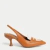 Leather Kitten Heel Pointed Slingback Shoes