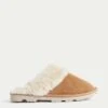 Suede Faux Fur Lined Mule Slippers