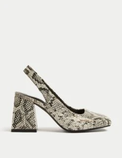 Wide Fit Leather Snake Slingback Shoes