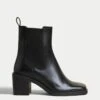 Leather Block Heel Ankle Boots -M&S SD 01 T02 5699 Y0 X EC 0