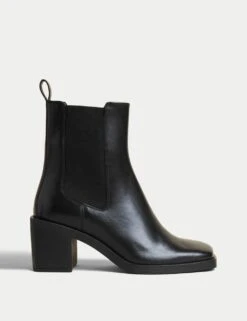 Leather Block Heel Ankle Boots