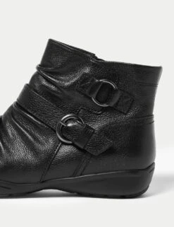 Wide Fit Leather Buckle Ruched Ankle Boots -M&S SD 01 T02 6349W Y0 X EC 3
