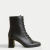Leather Lace Up Block Heel Ankle Boots 2 Leather Lace Up Block Heel Ankle Boots -M&S SD 01 T02 7863 Y0 X EC 0