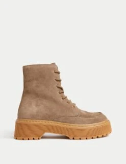 Suede Chunky Lace Up Platform Boots