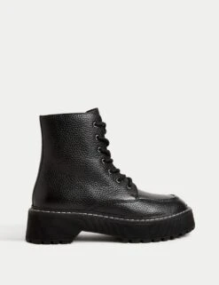 Leather Chunky Lace Up Flatform Boots