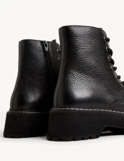 Leather Chunky Lace Up Flatform Boots -M&S SD 01 T02 7874 Y0 X EC 1