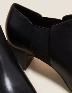 Leather Block Heel Shoe Boots -M&S SD 01 T02 8320 Y0 X EC 3